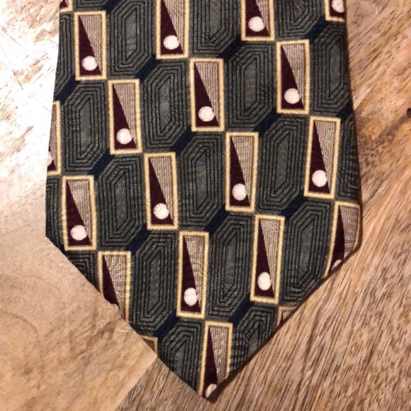 BILL BLASS Black Label Mens Silk Tie Green Gold Red Dot Square Career Luxe GOLF - Picture 10 of 15